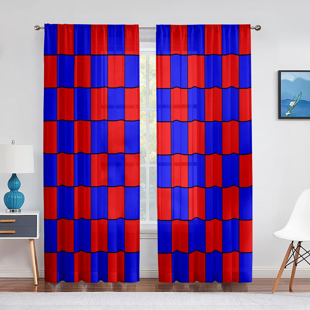 Rot Weiß Checker Muster Sheer Fenster Vorhänge Schlafzimmer Moderne Chiffon Drape Tüll Volants Wohnzimmer Küche Voile Vorhang