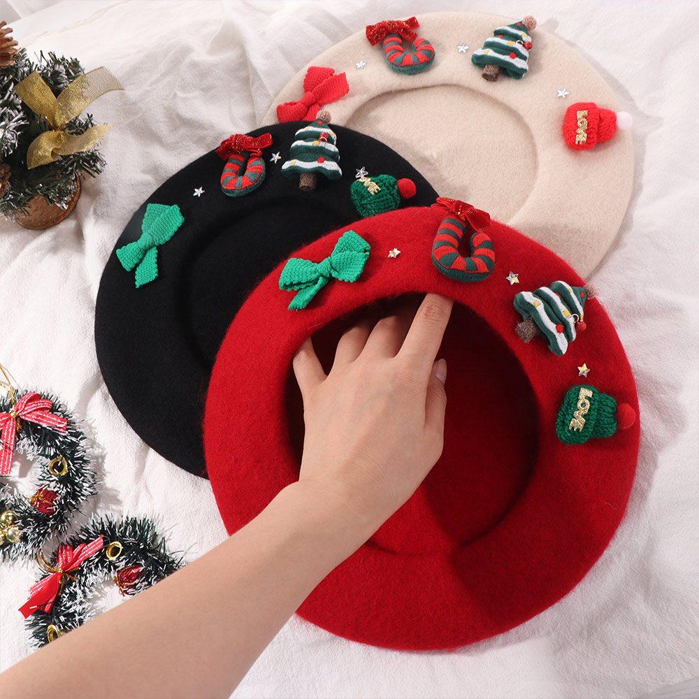 Red Green Christmas Beret Hat Sweet Xmas Painter Hat Winter Christmas Beret Cap Girls