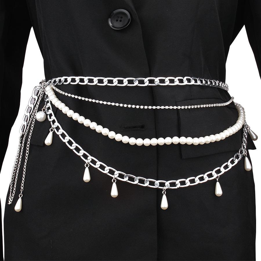 Europe, America, personalized fashion and retro multi-layer imitation pearl waist chain temperament dress accessories