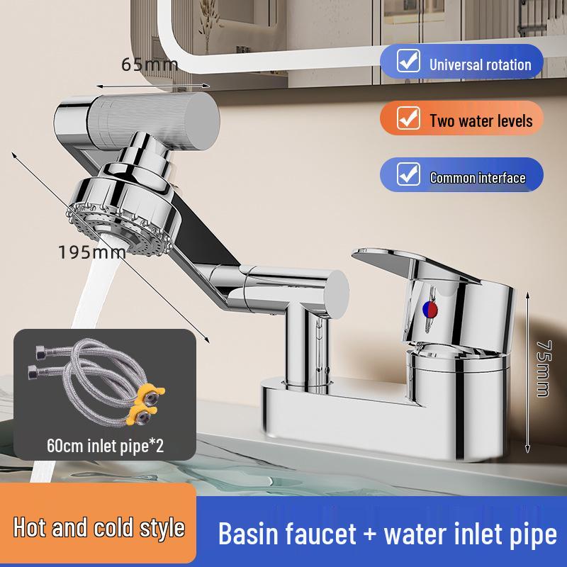 Double-Hole Bathroom Sink Faucet with Hot/Cold Mixer Valve for Washbasin - Traditional Three-Hole Design