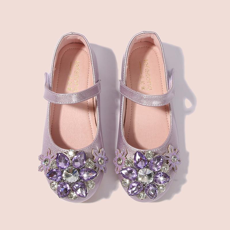 Aisha Dívčí princeznovské boty Jaro a podzim Nové modré křišťálové boty Dívčí kožené boty Dívčí jednobotky Dětské baleríny