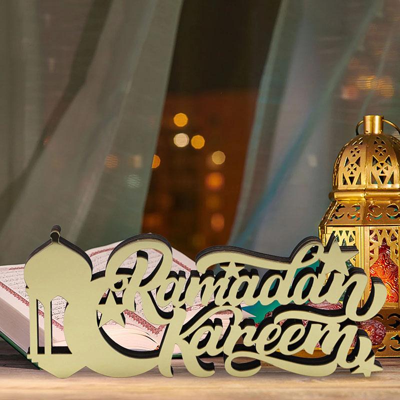 Trä Akryl Islamiska Bordsdekorationer Ramadan Kareem och Eid Mubarak Dekoration