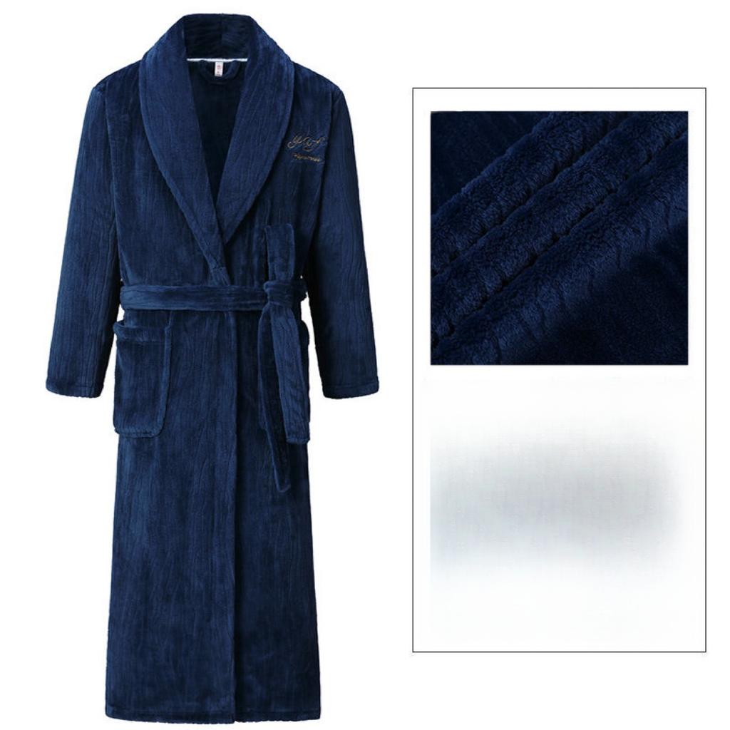 Men Casual Bathrobe Gown Autumn Winter Flannel Long Robe Couple Thicked Warm Sleepwear Plus Size Nightgown Women Loose Home Wear