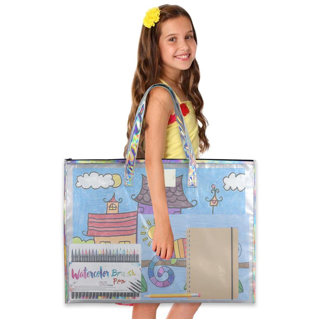 Art Portfolio Bag Laser Design Large Capacity Waterproof Artwork Posters Storage Bag for School