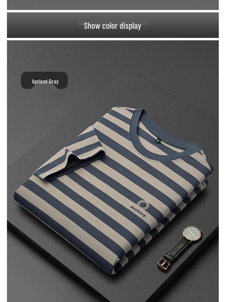 2024 Men's Casual Striped Crew Neck Pullover T-Shirt - Summer Short Sleeve