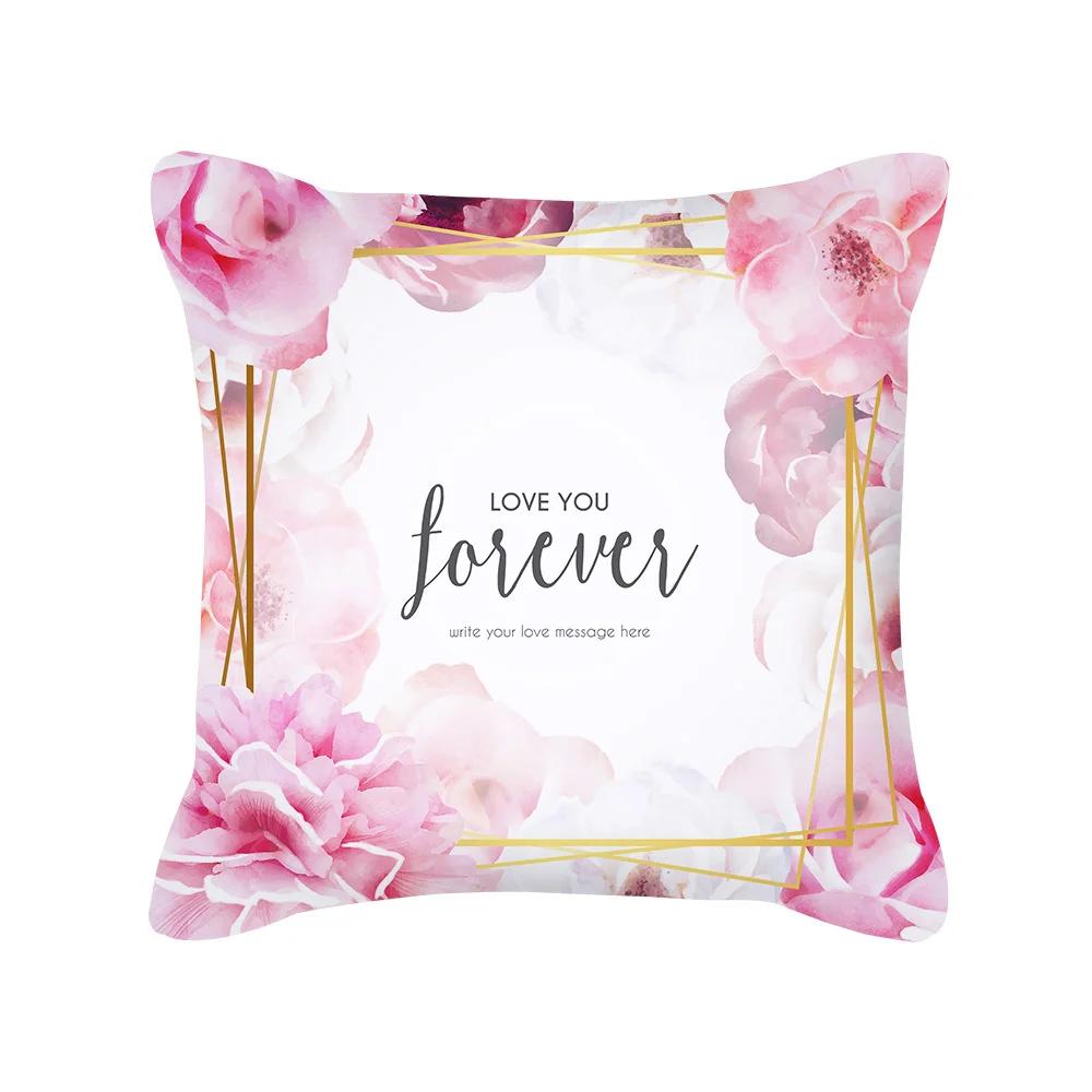 

Рожева наволочка Дівчинка З Днем святого Валентина Мила Персикова шкіра Новий дім Тканина Квадратний чохол для подушки 16x16Inch