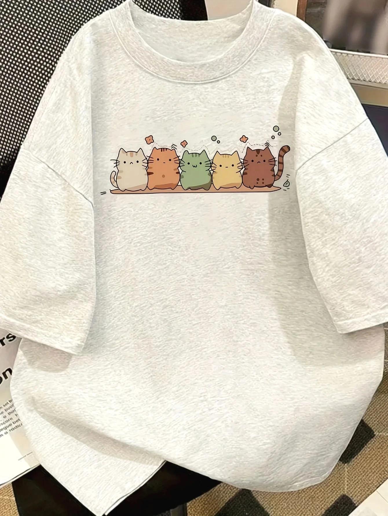 

Funny Whimsical Cartoon Cat Star Print Tshirt Womens Harajuku Short Sleeve Casual Womens Tshirt Clothing Street Tops Tees S