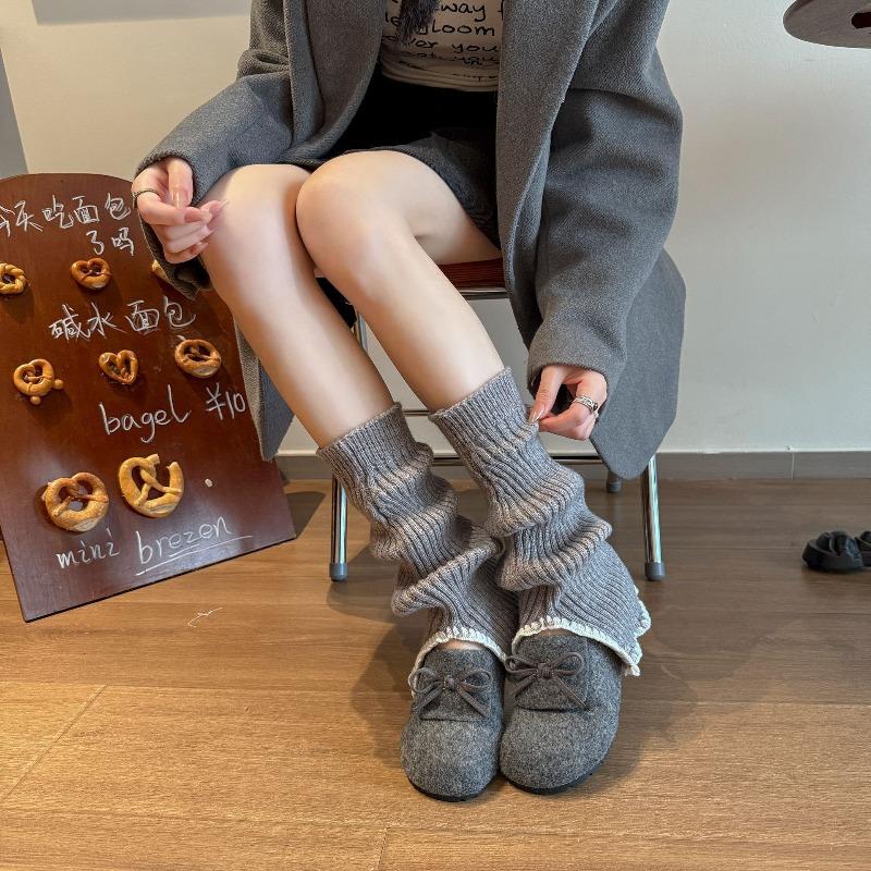 Wool Warm Open Knitted Leg Covers, Calf Pile Socks, Versatile Vertical Bar Sock Covers, Laid-back Style Versatile Socks