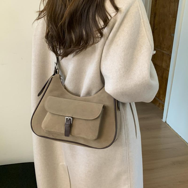 Suede Bag Women's Large Capacity 2025 New Autumn and Winter Matte Retro Shoulder Underarm Bag Commuter Dumpling Bag