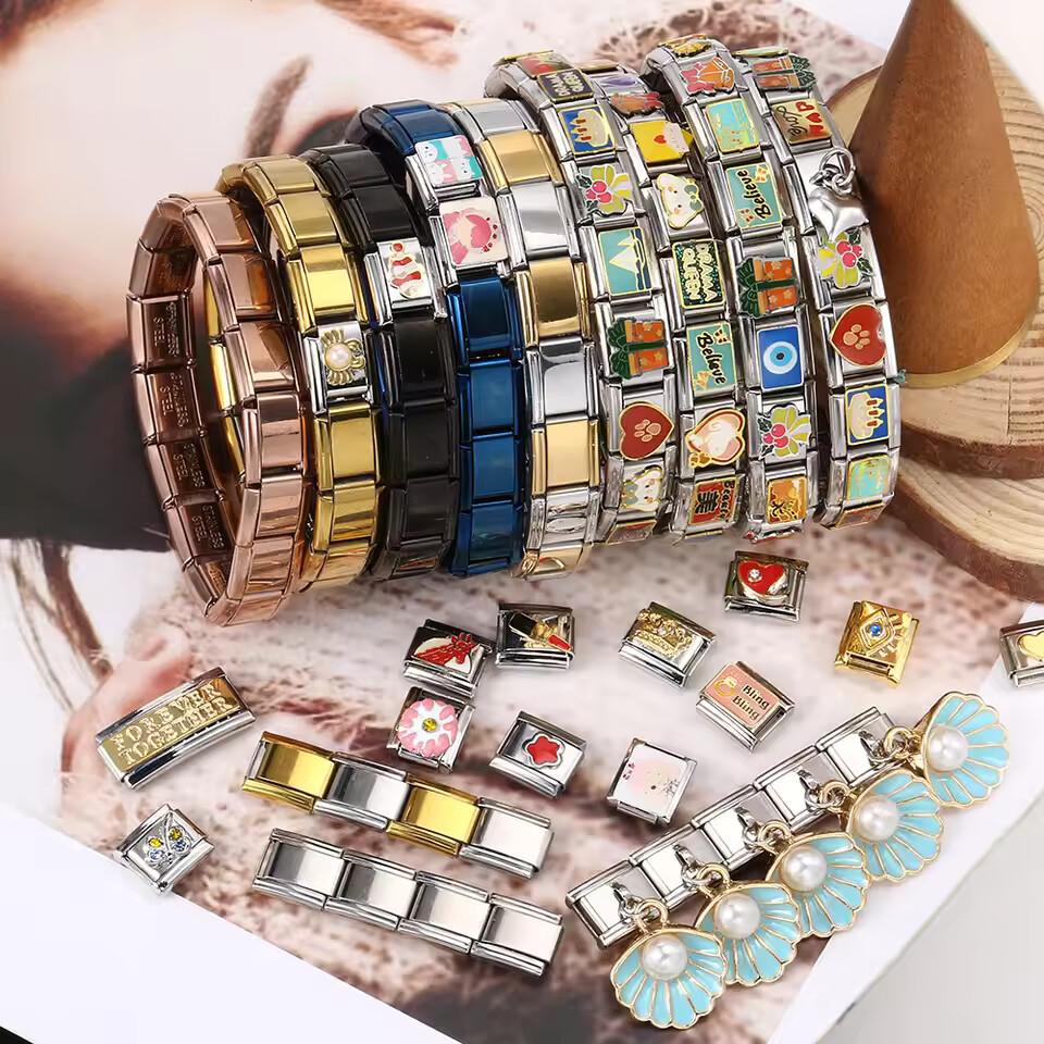 9mm Wide Simple Style Fashion Stainless Steel Bangle Elastic Link Chain High Quality Factory DIY Jewelry Italian Charm Bracelet