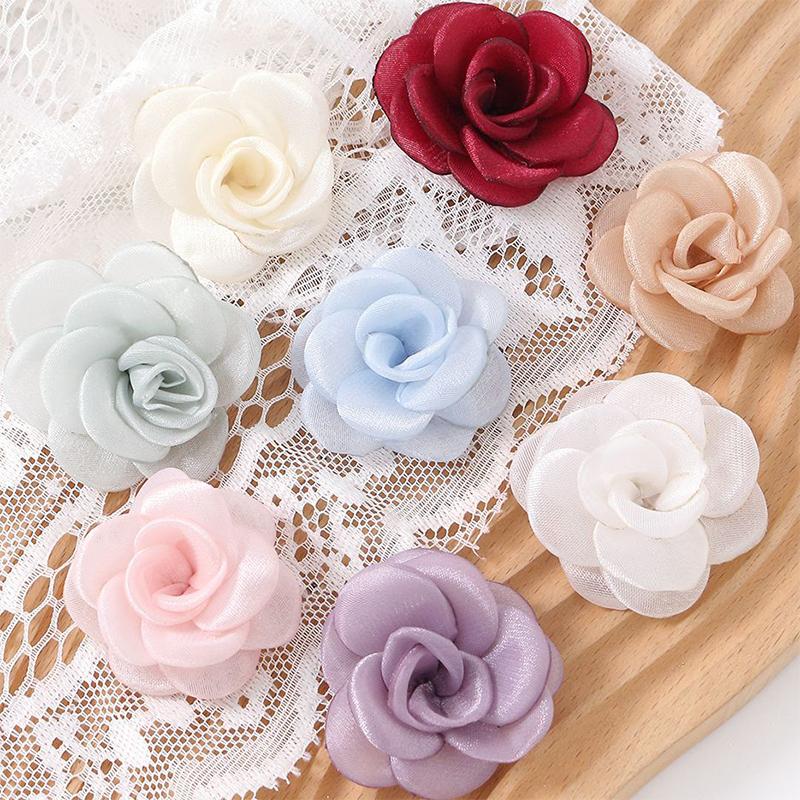 3/5Pcs 5cm White Camellia Rose Chiffon Fabric Flower for Home Room Wedding Invitation Artificial Flowers for Dress Decoration