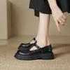 British style platform black small leather shoes women's 2025 spring and summer new round head T-buckle with light mouth thick heel loafers