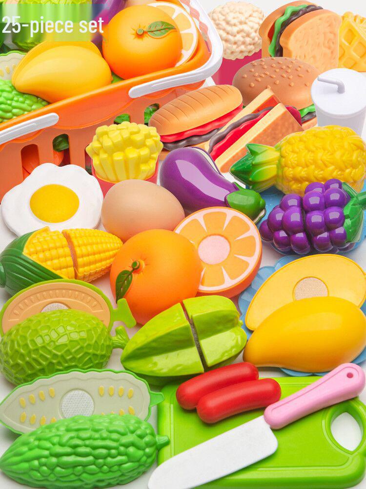 Children's Kitchen & Shopping Playset with Fruit and Vegetable Cutting Toys