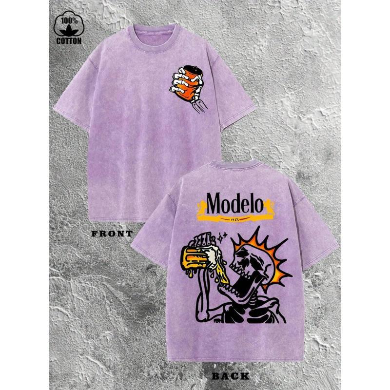 Modelo Skeleton & Beer Graphic Printed Street Style 2XL