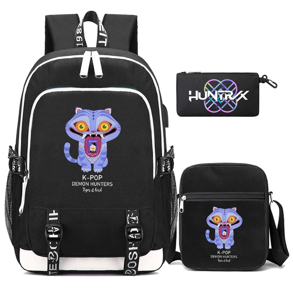 3Pcs/set New Anime Kpop Printed Backpack with Shoulder Bag Pencil Case for Teenager Girl Boy Bookbag Large Capacity Waterproof Travel Bag Kid Gift