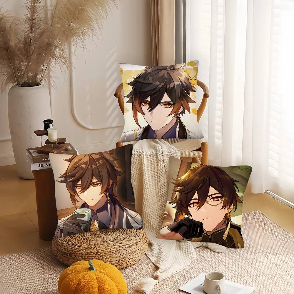 1Pc Game Anime Genshin Impact Zhongli Pillow Case Fashion Square Pillowcase Bedroom Sofa Room Ins Decoration Leisure