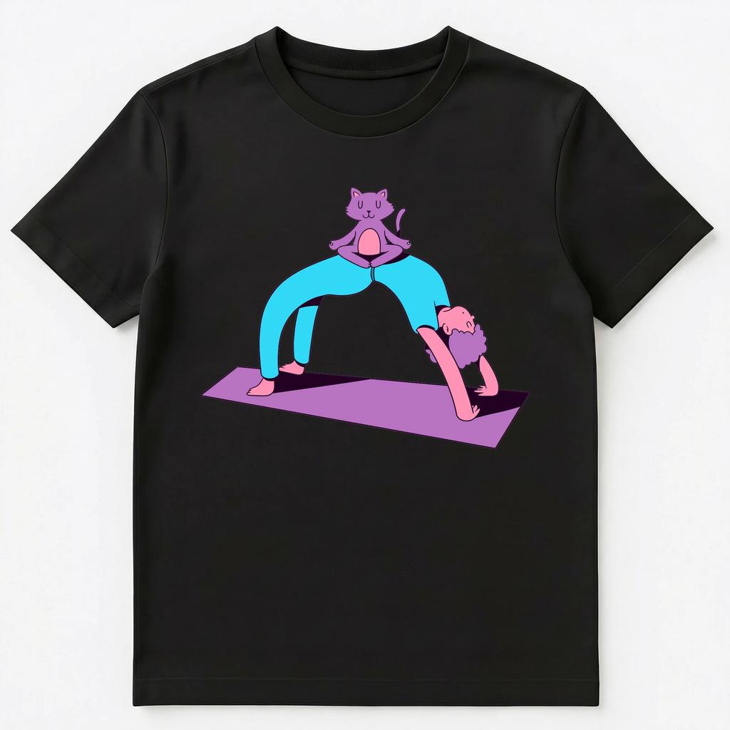 Funny Yoga With A Cat Graphic Unisex T-shirt Tops Tees Unisex