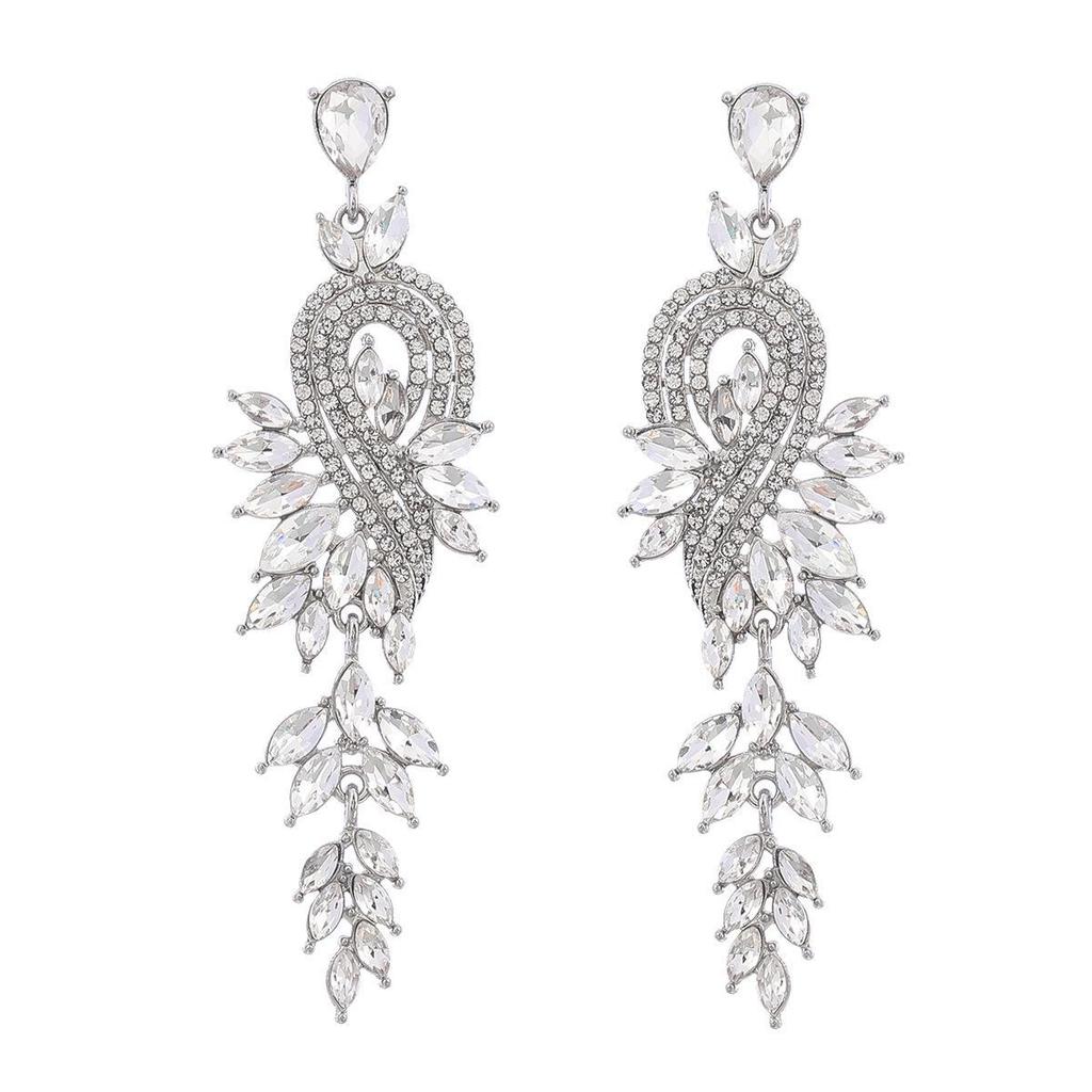 Geometric Leaf Rhinestone Earrings: Alloy Diamond Design for Women, European and American Fashion Style