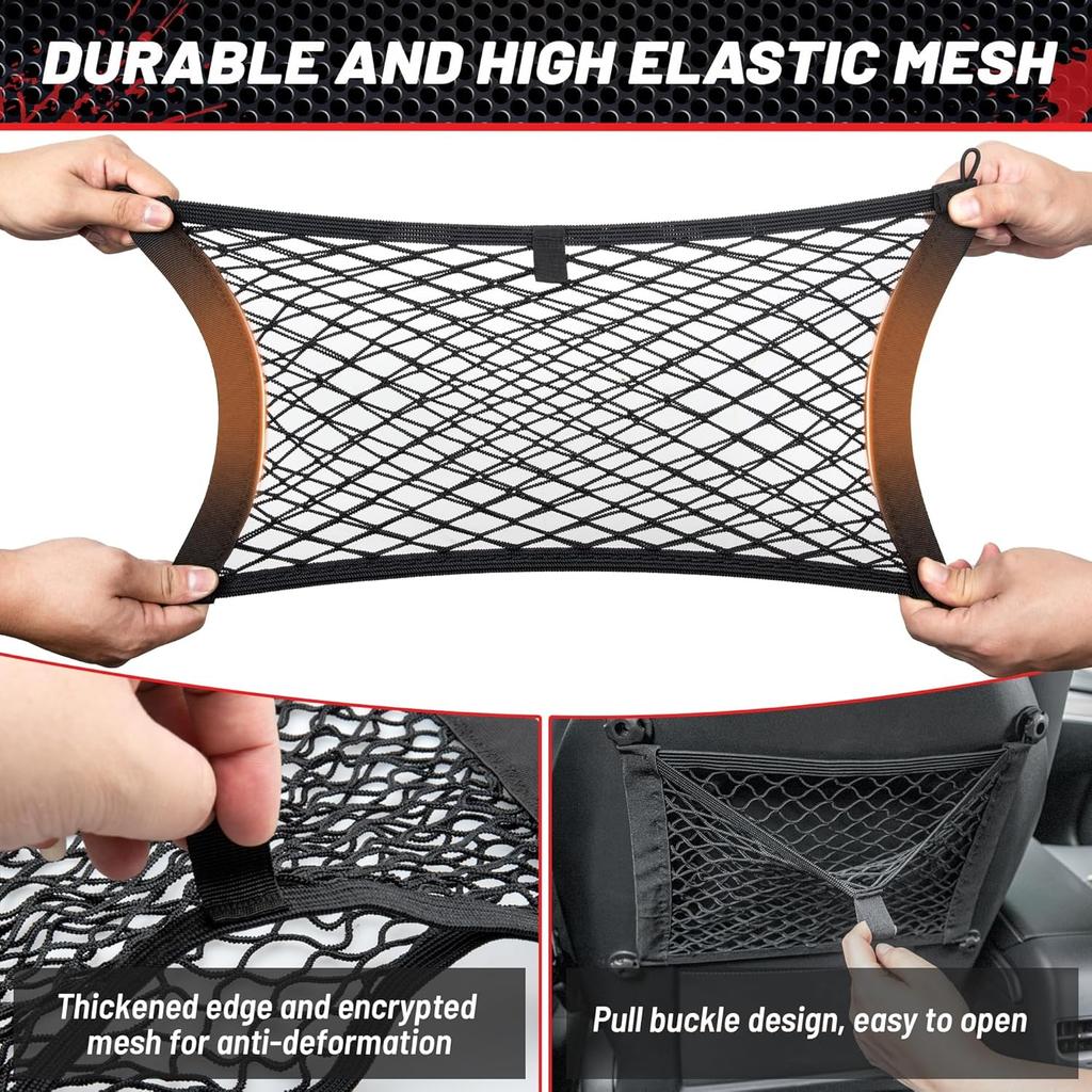 RED WOLF 2 Layer Small Mesh Cargo Net Elastic Storage Netting 2 Pcs Stretchable Car Organizer Net 14×10 Inch For Trunk RV Boats Home Auto Cargo Net