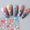3D Summer Ocean Nail Stickers Beach Themed Begonia Flower Shell Starfish Jellyfish Plumeria Nail Art Decorations For Women Girls