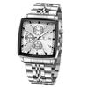 Business Quartz Watch Men Gold White Chronograph Dress Wristwatch with Stainless Steel Band Auto Date Luminous Hands 24-hour