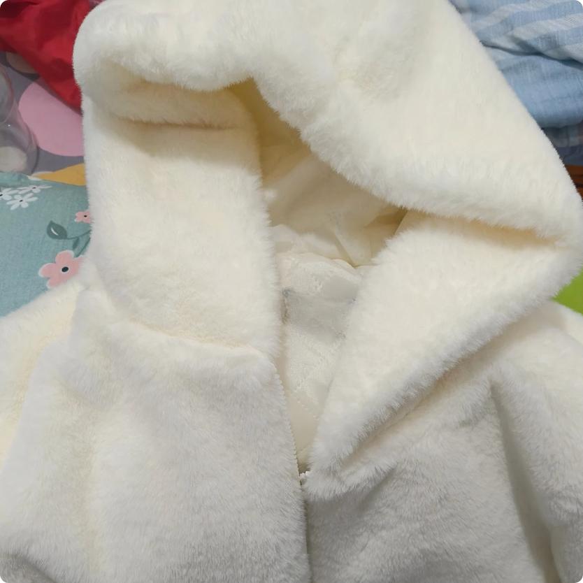 Chaqueta de Invierno Cálida para Mujer, Corta, de Algodón Acolchado, con Capucha de Pelo Sintético de Conejo, Suave