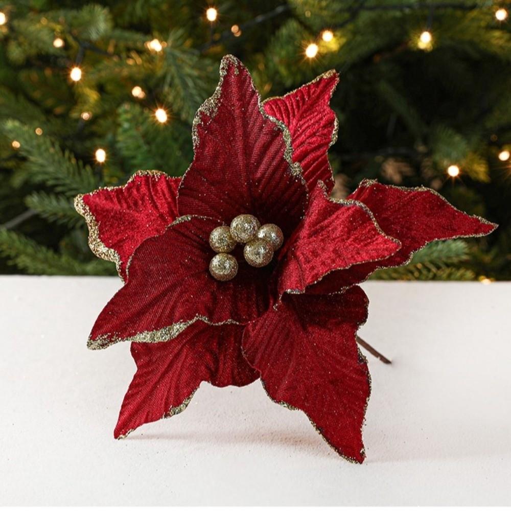 26cm Poinsettia Glitter Flower Large Fake Flowers New Christmas Flowers  Christmas Decoration