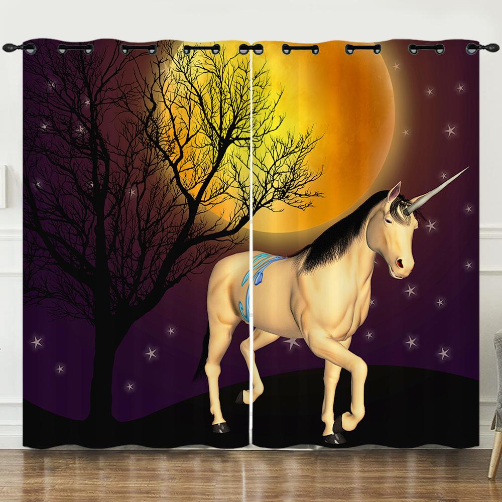 

Штора Мультяшный Единорог Радуга 3D Цифровая Печать Блэкаут Штора Люверсы 97cm*114cm*2
