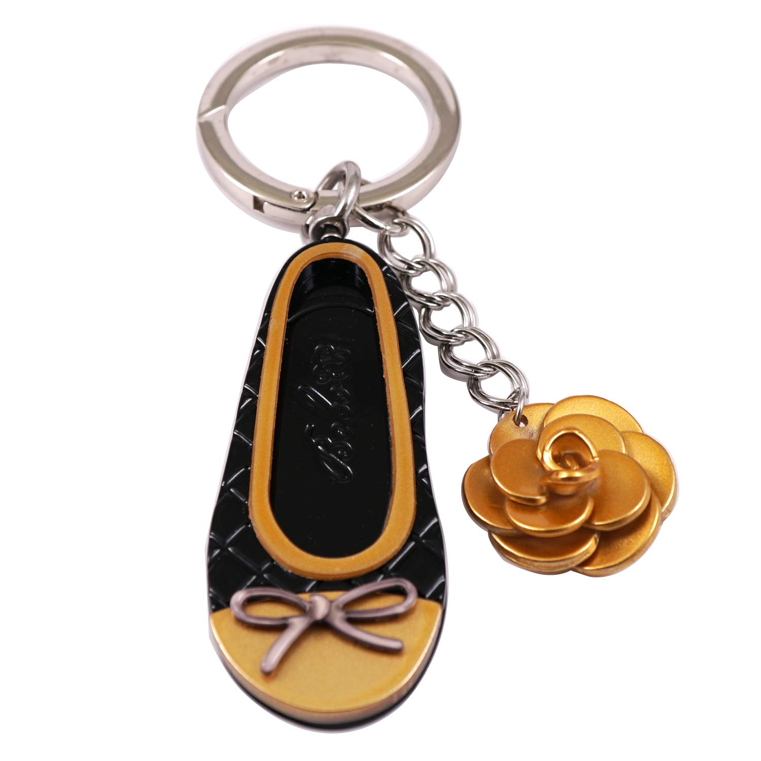 

Laporte Acrylic Bag Charm Keychain for Pointe Shoes and Ballet Shoes, Cute Ribbon Design, Lightweight, Stylish, Colorful, Black and Gold