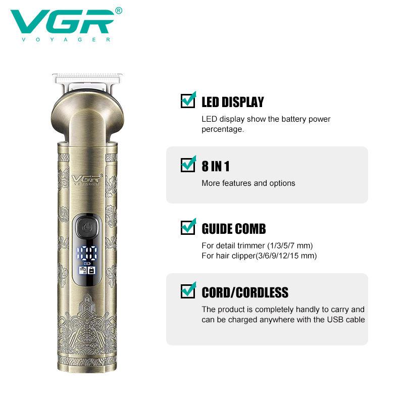 VGR 110 Cortapelos Multifuncional 6 en 1, Cuerpo Metálico Retro Recortador de Vello Corporal Empujador de Tallado para el Hogar, Recortador de Vello Nasal Afeitadora de Cabello Pantalla Digital Afeitadora