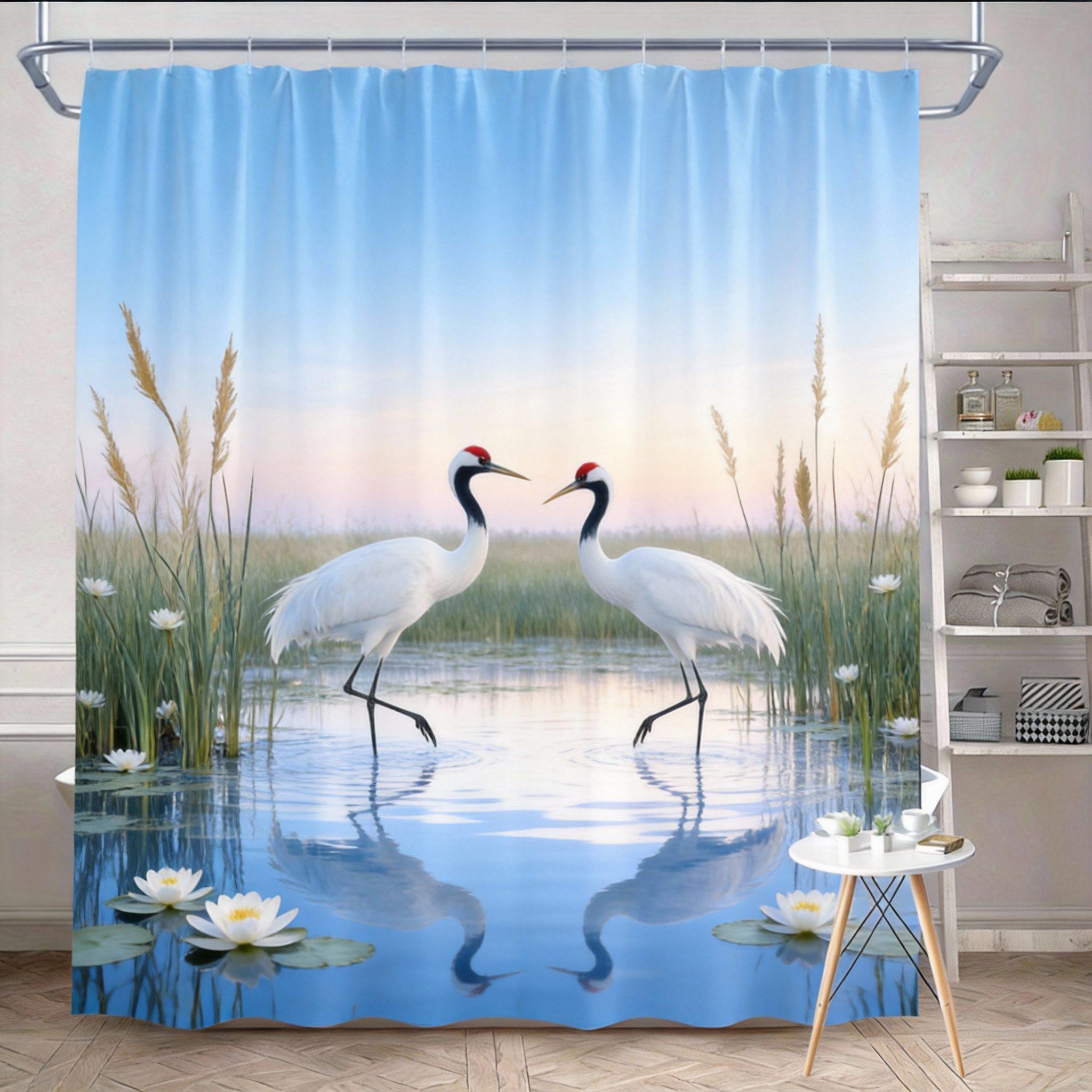 

Elegant Heron Shower Curtain Machine Washable All Season Waterproof Privacy Protection 2D Print Nature Design Serene 12 Hooks W60H190(CM)-1 Pcs