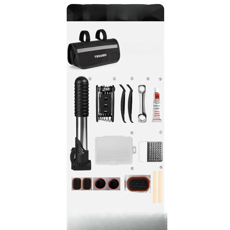 Bicycle Repair Tool Kit, Tire Repair Pump and Wrench Set, Mountain Bike Tool Set