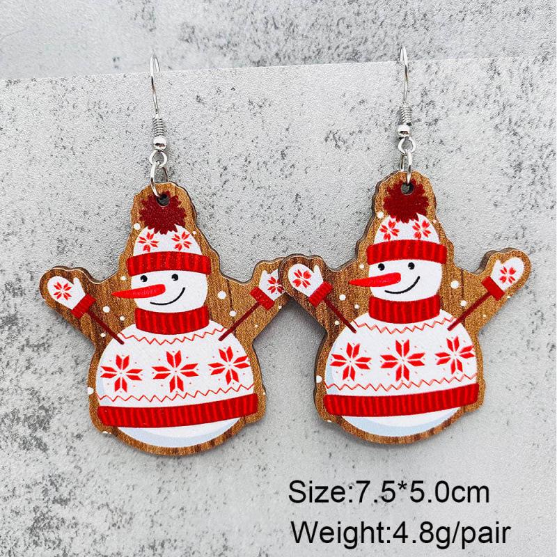 Teardrop Santa Claus Bell Car Red Ornaments: Wooden Christmas Earrings
