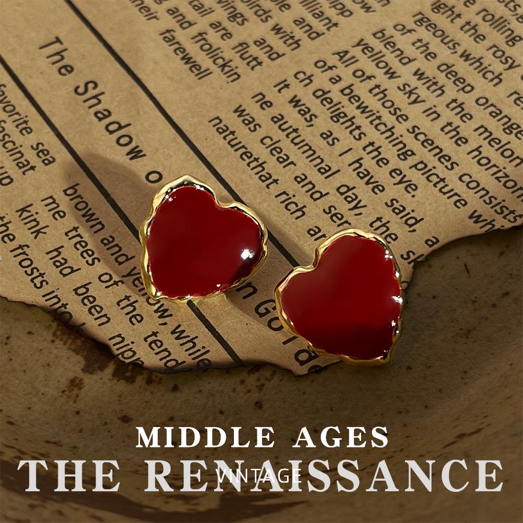 

Burgundy Enamel Drop Glaze Earrings Collection Retro French Stud Earrings Hong Kong Style Earrings