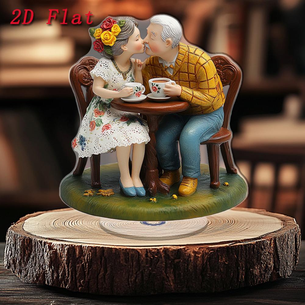 2D Flaches Romantisches Älteres Paar Schreibtischornament, Innen-Außen-Dekoration, Für Hochzeitsjubiläum Valentinsgeschenk, Vintage Acrylfigur