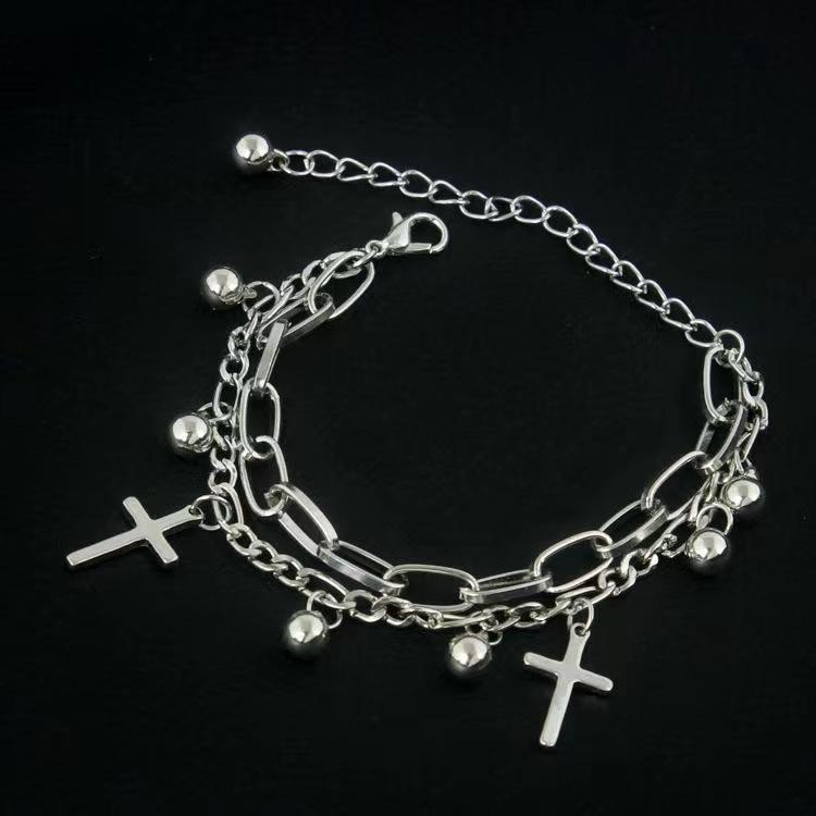 Super cool dark wind love bracelet, double-layer cross bracelet, male and female couples, girlfriends, bracelets, jewelry.