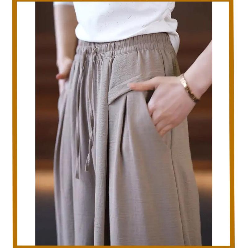 Plus Size Wide-Leg Ice Silk Culottes: Summer Women's Casual Drape Pants with Lazy Pleats