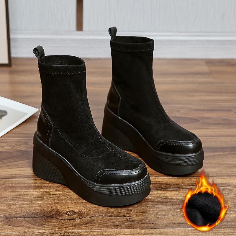 Women's Autumn & Winter Stretch Socks Boots - Mid-Tube Fashion Boots, Waterproof Platform Casual Short Boots Shoes