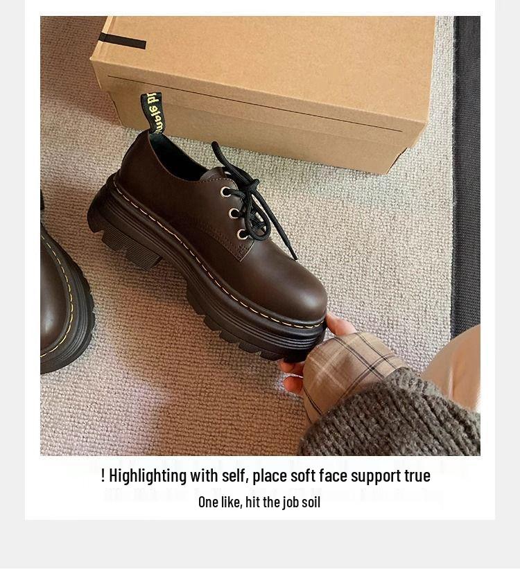 Dámské Oxfords na platformě z měkké kůže – Podzim/Zima 2025 Britský styl Boty na šněrování zvyšující výšku.
