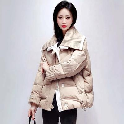 Damen Winter Locker Gestrickt Kragen Spleißen Retro Kurze Jacke