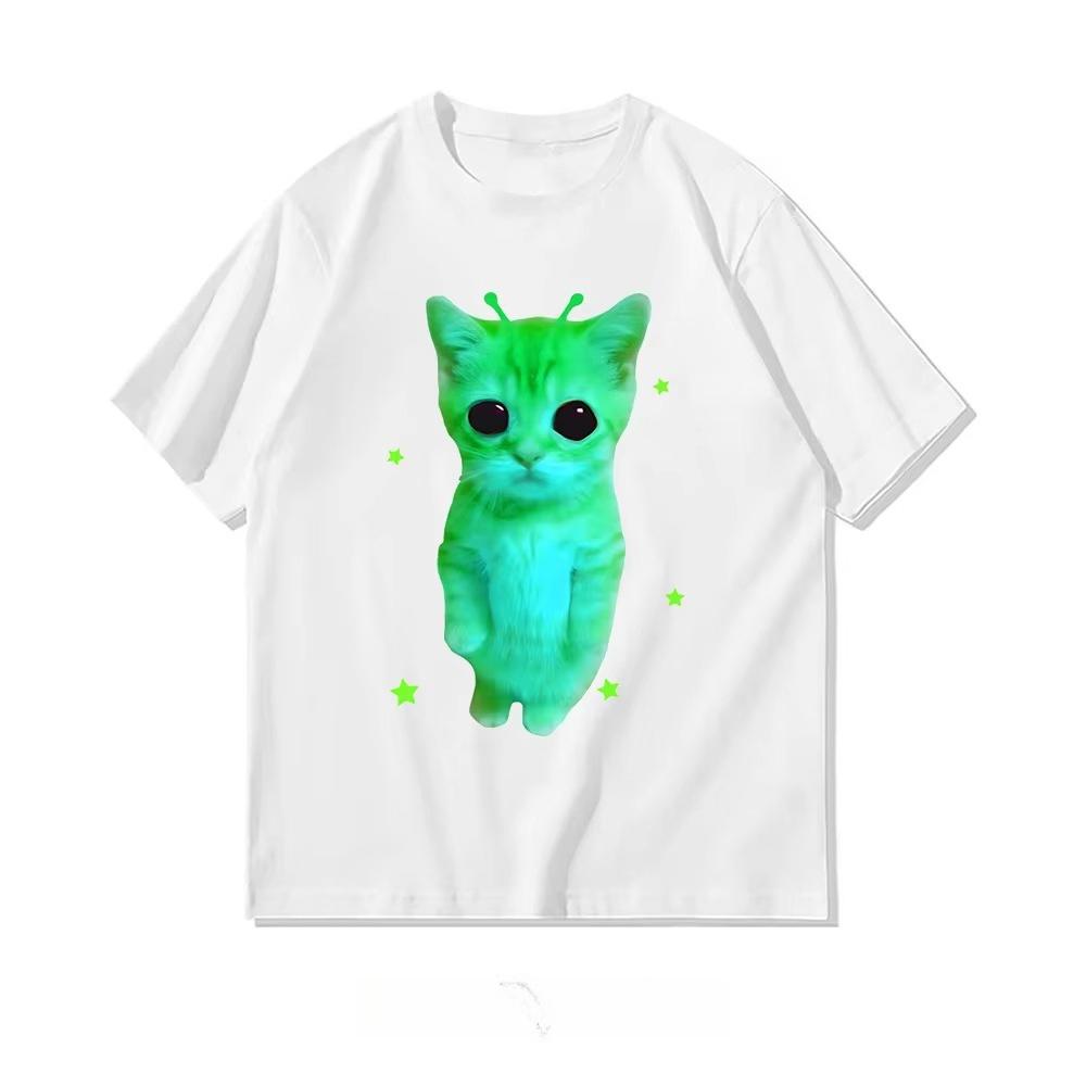 Y2k Funny Alien Cat Meme Tshirt Kitten Shirt Vintage Graphic Tee Weird Cats Tshirt 90s Retro Clothes Animal Lover Gift Casual