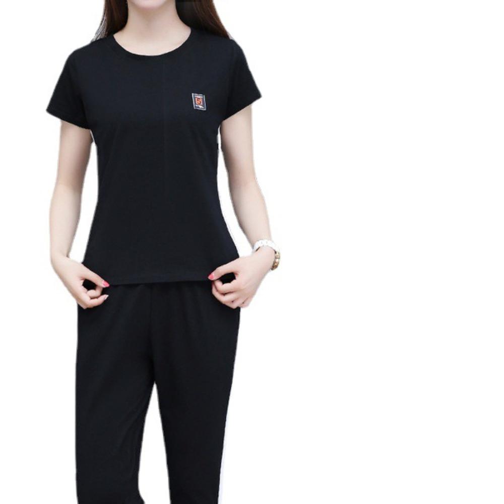 Women's Loose Fit Two-Piece Tracksuit Short Sleeve T-Shirt Elastic Waist Ankle Pants Casual Matching Outfit Set