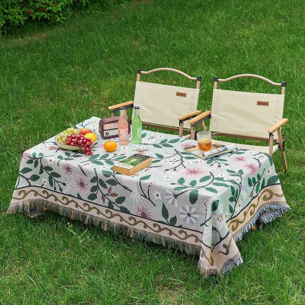 Thickened Cotton Linen Picnic Mat Multifunctional Sofa Cover Cartoon Tablecloth Non Slip Pad