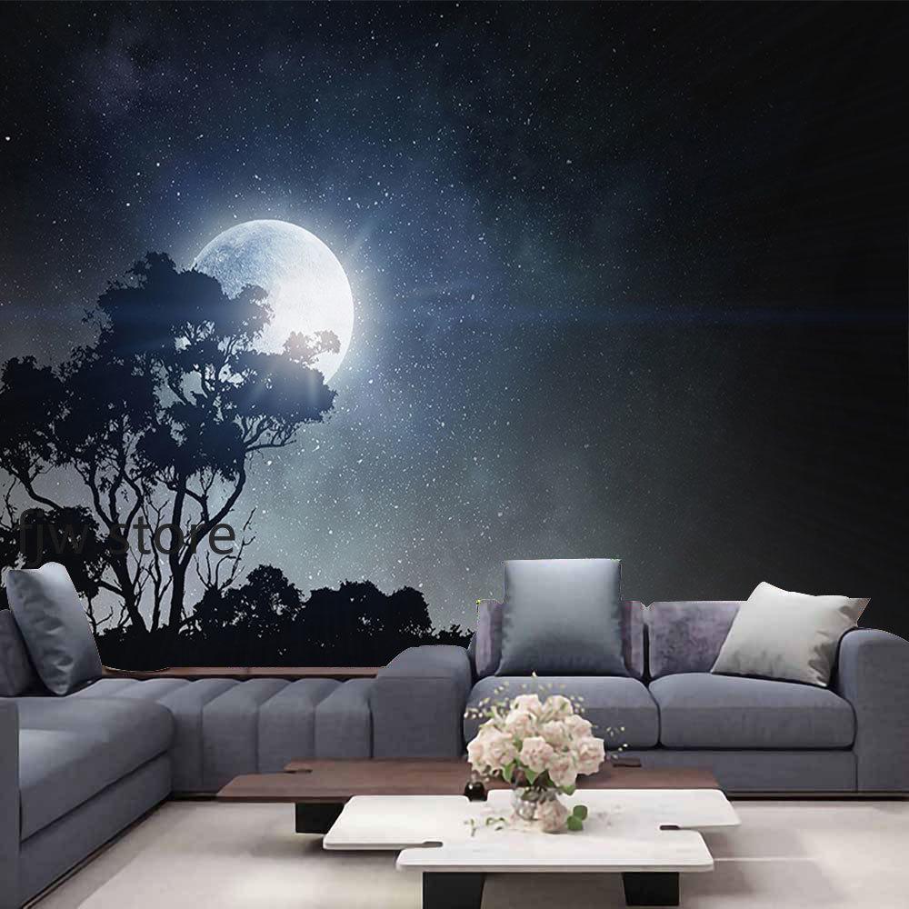 Home Decor Forest Night Ceiling Forest Tapestry Wall Hanging Psychedelic Tree and Moon Fabric Tapestry Tapiz