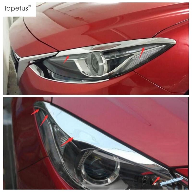 For Mazda 3 AXELA 2014 2015 2016 Front Head Light Lamp Eyelid Eyebrow Strip Decor Cover Trim ABS Chrome Car Accessories Exterior