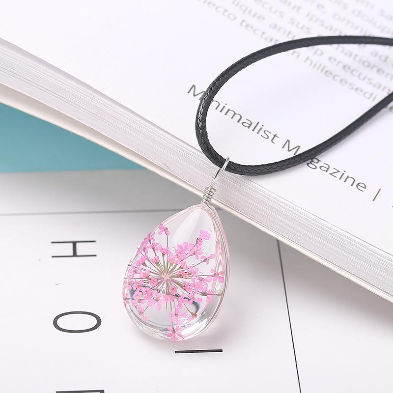 Direct Sales Hand-Wound Water Drop Dried Flower Pendant Dried Flower Plant Specimen Glass Creative Simple Necklace Pendant