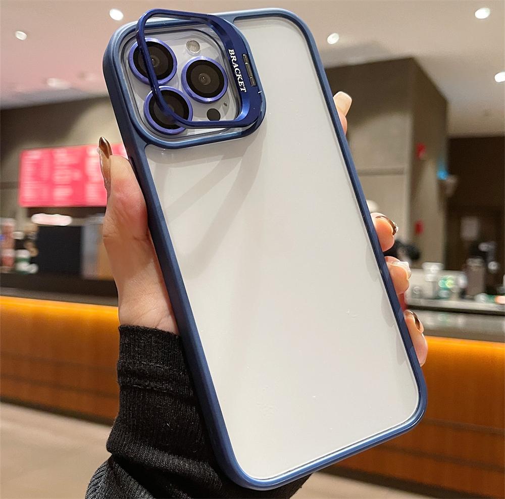 Lens Metal Ring Protector Stand Phone Cases For IPhone 16 15 14 13 12 11 Pro Max Plus Camera Glass Lens Protection Clear Cover
