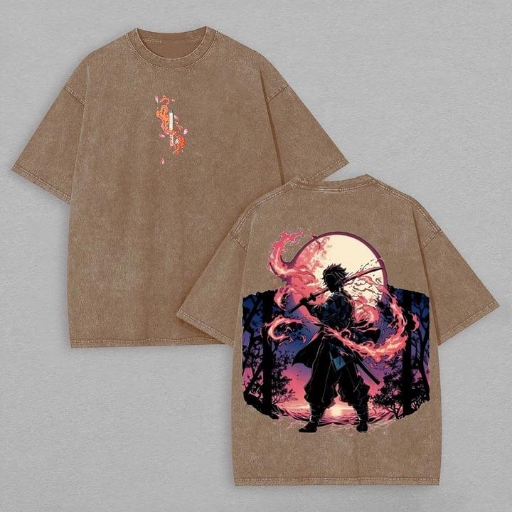 

Anime Demon Slayer Graphic T-shirt Tanjirou Fashion Washed Oversized T Shirt for Men Women Clothing Cotton Short Sleeve Tees Top XXL хаки