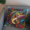 2D Colorful Fish On Mosaic-Patterned Pillow Cover Pattern Cushion Cover Suitable For Sofa Bedroom Car Pillow Cover
