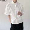 INCERUN Oversized Men Tie Neck Solid Color Buttons Casual Shirts